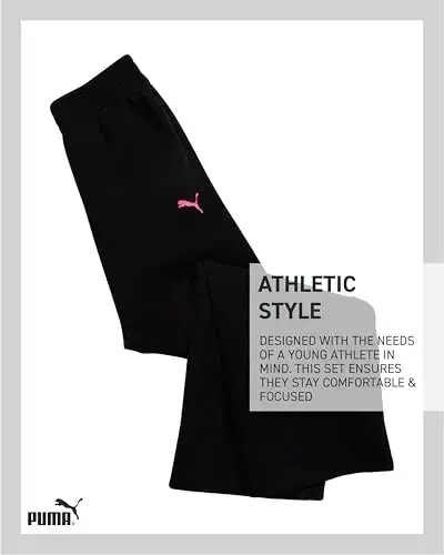 PUMA Комплект для девочек: футболка с коротким рукавом и модным графическим принтом + расклешенные брюки из махровой ткани French Terry (7-14 лет) - 6