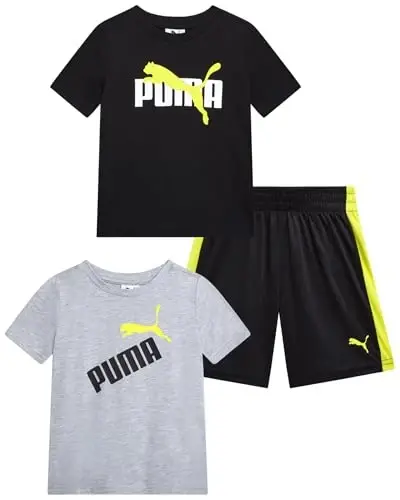 PUMA Little Boys 3 Piece Active T-Shirt Performance Shorts Set (Sizes 2T-7) | Soft Breathable Cotton Blend, Comfortable Active Fit, Short Sleeve Crewneck, Great for Play & Everyday Youth Wear - 1