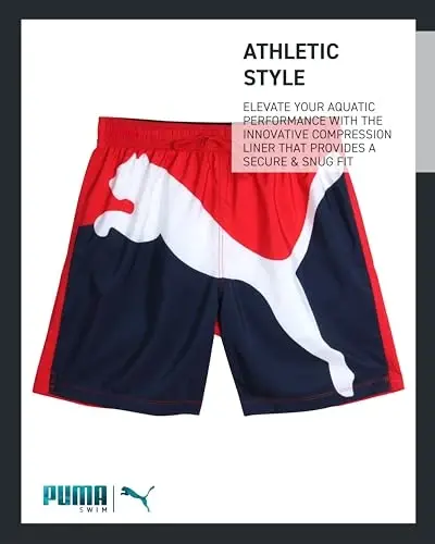 PUMA Men's Bathing Suit - 2 Pack Quick Dry Swimsuit Trunks with Mesh Compression Liner - 8