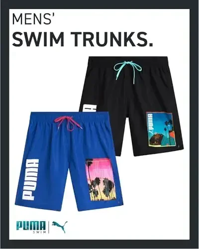 PUMA Men's Bathing Suit - 2 Pack Quick Dry Swimsuit Trunks with Mesh Compression Liner - 8