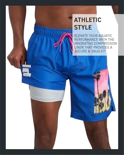 PUMA Men's Bathing Suit - 2 Pack Quick Dry Swimsuit Trunks with Mesh Compression Liner - 8