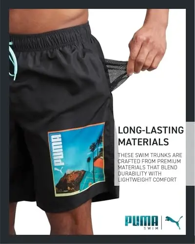 PUMA Men's Bathing Suit - 2 Pack Quick Dry Swimsuit Trunks with Mesh Compression Liner - 8