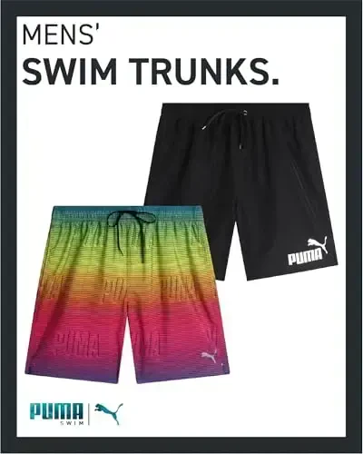 PUMA Men's Bathing Suit - 2 Pack Quick Dry Swimsuit Trunks with Mesh Compression Liner - 8