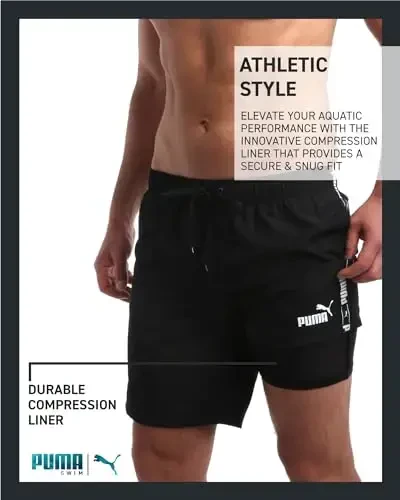 PUMA Men's Bathing Suit - 2 Pack Quick Dry Swimsuit Trunks with Mesh Compression Liner - 8