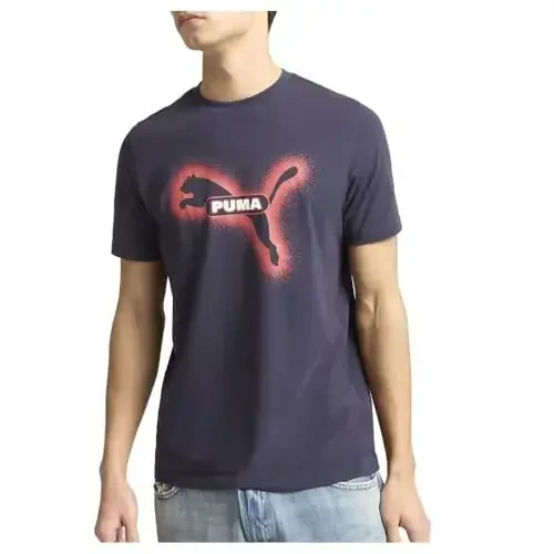 PUMA Mens Street Art Graphic Crew Neck Short Sleeve Casual Tops Casual - Blue - 3