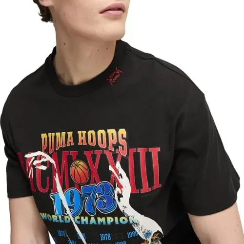 PUMA Mens Village Wear Graphic Crew Neck Short Sleeve Casual Tops Casual - Black - PUMA (1)