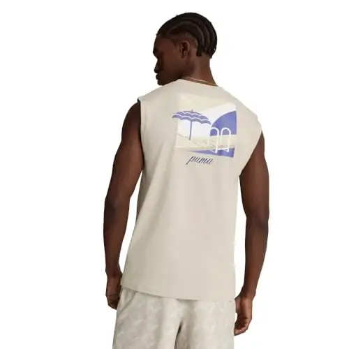 PUMA Мужская Футболка Essentials Resort Graphic Crew Neck Short Sleeve Casual Tops - Синий - 3