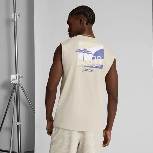 PUMA Мужская Футболка Essentials Resort Graphic Crew Neck Short Sleeve Casual Tops - Синий - 4