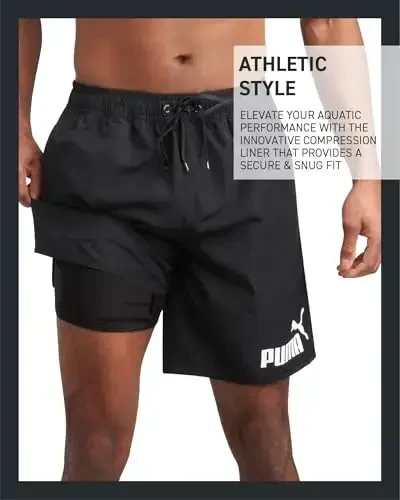 PUMA Men's Bathing Suit - 2 Pack Quick Dry Swimsuit Trunks with Mesh Compression Liner - 8