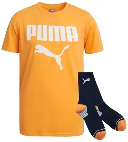 PUMA o'g'il bolalar futbolkasi - 2 qismli kundalik dumaloq bo'yinli qisqa yengli sport grafikli futbolkalar mos keladigan paypoqlar bilan (S-XL) 
