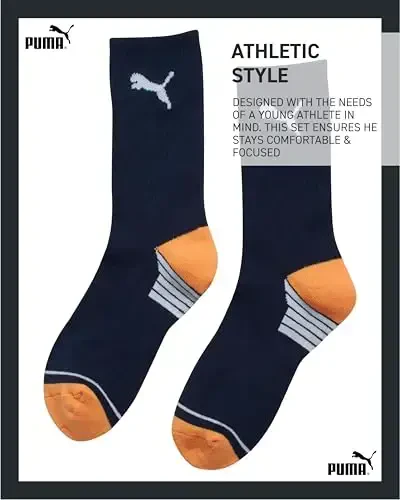 PUMA o'g'il bolalar futbolkasi - 2 qismli kundalik dumaloq bo'yinli qisqa yengli sport grafikli futbolkalar mos keladigan paypoqlar bilan (S-XL) - 5