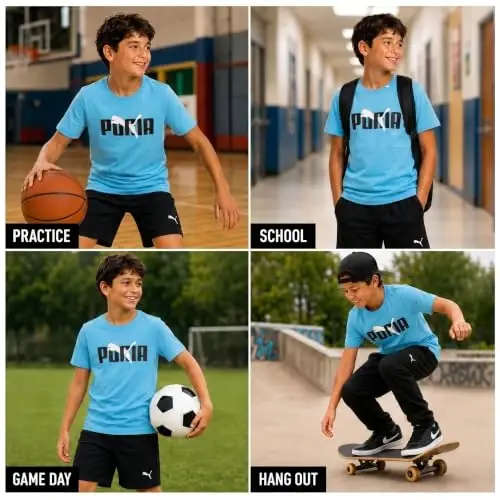 PUMA o'g'il bolalar futbolkasi - O'g'il bolalar uchun Cat logotipli futbolka - Atletik ekipaj bo'yinli kalta yengli futbolka (S-XL), Katta o'lcham, Yashil/Sariq - 3