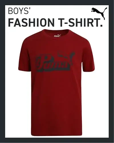 PUMA o'g'il bolalar futbolkasi - O'g'il bolalar uchun mushuk logotipi tushirilgan futbolka - Atletik dumaloq bo'yinli qisqa yengli futbolka (S-XL) - 2