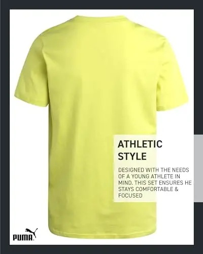 PUMA o'g'il bolalar futbolkasi - O'g'il bolalar uchun mushuk logotipi tushirilgan futbolka - Atletik dumaloq bo'yinli qisqa yengli futbolka (S-XL) - 5