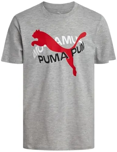 PUMA o'g'il bolalar futbolkasi - O'g'il bolalar uchun mushuk logotipli futbolka - Atletik ekipaj bo'yinli kalta yengli futbolka (S-XL), Katta o'lcham, Yashil/Sariq 