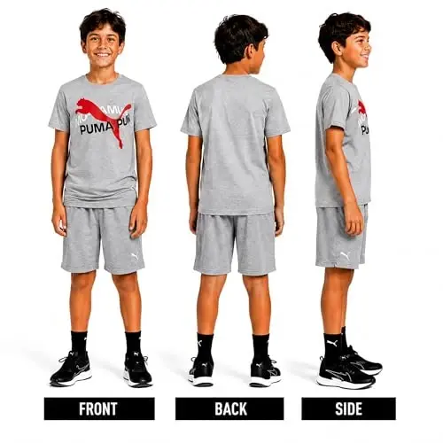 PUMA o'g'il bolalar futbolkasi - O'g'il bolalar uchun mushuk logotipli futbolka - Atletik ekipaj bo'yinli kalta yengli futbolka (S-XL), Katta o'lcham, Yashil/Sariq - PUMA (1)