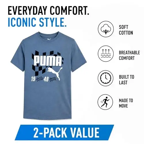 PUMA o‘g‘il bolalar uchun futbolka - Cat logotipli futbolka - Atletik ekipaj bo‘yinli kalta yengli futbolka (S-XL), Katta o‘lcham, Yashil/Sariq - 4
