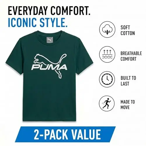 PUMA o‘g‘il bolalar uchun futbolka - Cat logotipli futbolka - Atletik ekipaj bo‘yinli kalta yengli futbolka (S-XL), Katta o‘lcham, Yashil/Sariq - 4