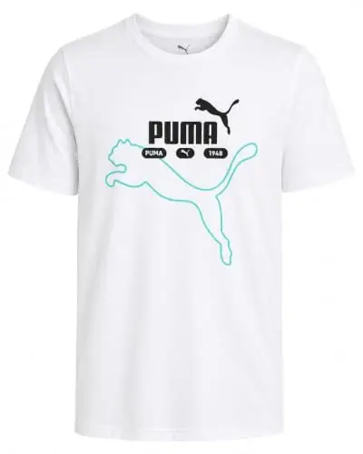 PUMA o‘g‘il bolalar uchun futbolka - Cat logotipli futbolka - Atletik ekipaj bo‘yinli kalta yengli futbolka (S-XL), Katta o‘lcham, Yashil/Sariq 