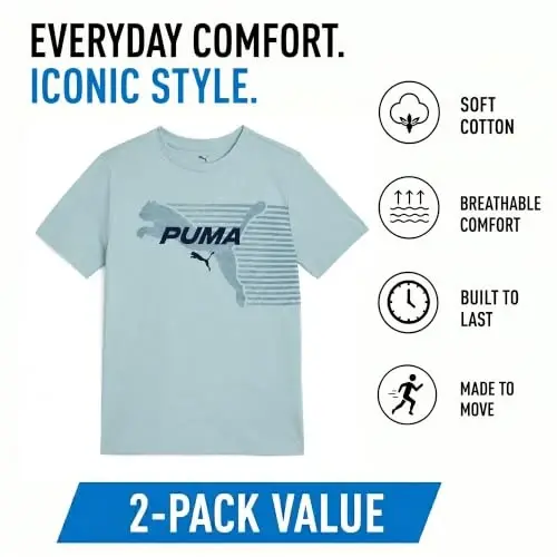 PUMA O‘g‘il bolalar uchun futbolka - O‘g‘il bolalar uchun Cat Logo futbolkasi - Sport uslubidagi yumaloq yoqali kalta yengli futbolka (S-XL), Katta o‘lcham (Large), Yashil/Sariq - 4