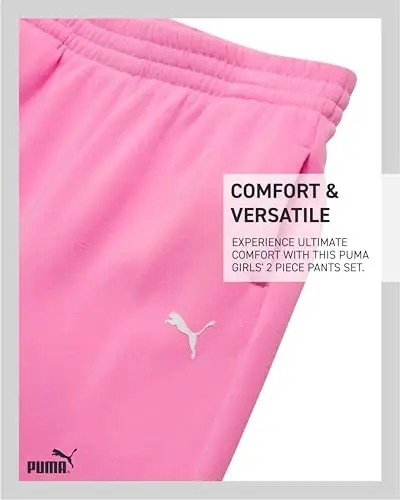 PUMA Qizlar Shimlar To'plami - 2 Qismli Qisqa Yengli Yumaloq Bo'yinli Moda Grafikli Futbolka va Qizlar uchun Frantsuz Terry Flare Shimlar (7-14) - 5