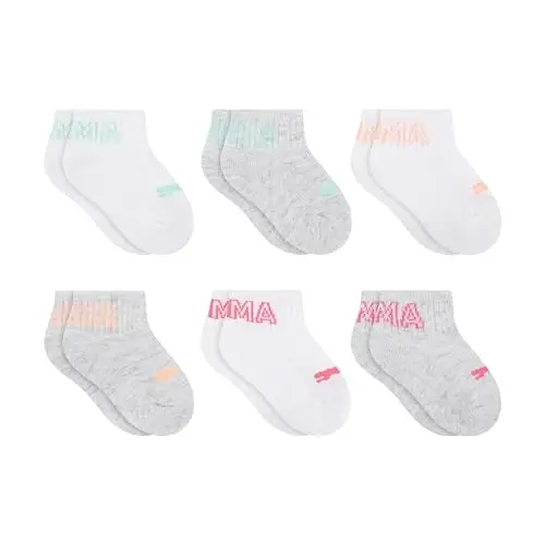PUMA Unisex Chaqaloqlar uchun 6 juftlik kalta paypoq, qo'shimcha yostiqcha va qulay barmoq qismi 