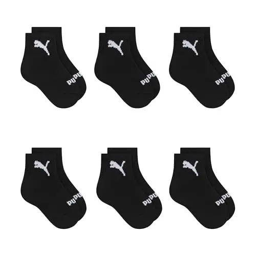 PUMA Unisex Chaqaloqlar uchun 6 juftlik kalta paypoq, qo'shimcha yumshoqlik va qulay barmoq qismi 