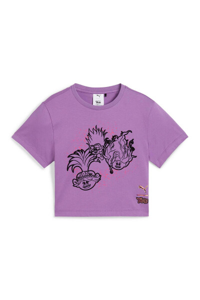 Puma Puma X Trolls Graphic Kız Çocuk Mor Yuvarlak Yaka Tişört - Mor - 10