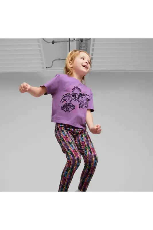 Puma Puma X Trolls Graphic Kız Çocuk Mor Yuvarlak Yaka Tişört - Mor - 6