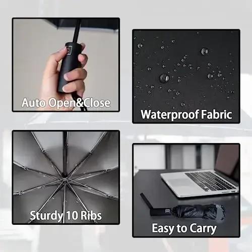 Pumi-geous Automatic Umbrella Windproof Lightweight Strong Compact UV Protection Rain Travel Umbrellas Collapsible Backpack Umbrella Suit For Adult - 2