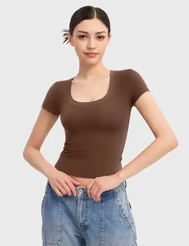 PUMIEY Ayollar futbolkalari Qisqa yengli, keng bo'yinli, oddiy ko'chaga chiqish uchun toplar, moda, tor bichimli futbolka, tutun buluti Pro to'plami - 4