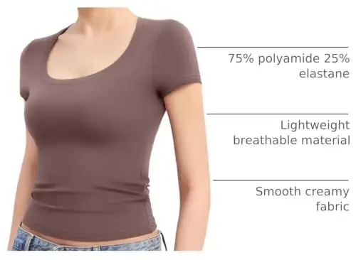PUMIEY Women's T Shirts Short Sleeve Scoop Neck Basic Going Out Tops Fashion Slim Fit Tee Smoke Cloud Pro Collection 