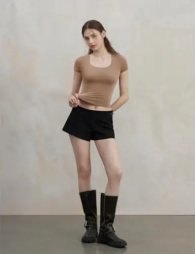 PUMIEY Women's T Shirts Short Sleeve Scoop Neck Basic Going Out Tops Fashion Slim Fit Tee Smoke Cloud Pro Collection - 5