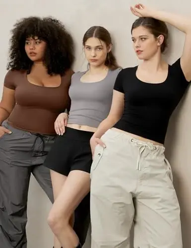 PUMIEY Women's T Shirts Short Sleeve Scoop Neck Basic Going Out Tops Fashion Slim Fit Tee Smoke Cloud Pro Collection - 5