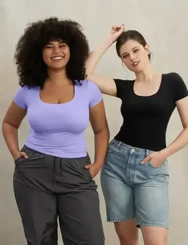 PUMIEY Women's T Shirts Short Sleeve Scoop Neck Basic Going Out Tops Fashion Slim Fit Tee Smoke Cloud Pro Collection - 6