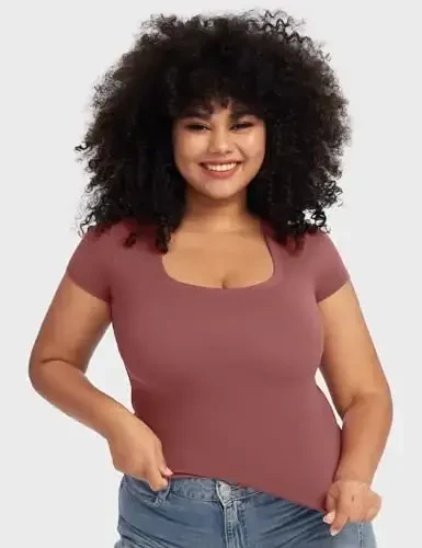 PUMIEY Women's T Shirts Short Sleeve Scoop Neck Basic Going Out Tops Fashion Slim Fit Tee Smoke Cloud Pro Collection - 2