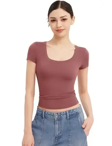 PUMIEY Women's T Shirts Short Sleeve Scoop Neck Basic Going Out Tops Fashion Slim Fit Tee Smoke Cloud Pro Collection - 6