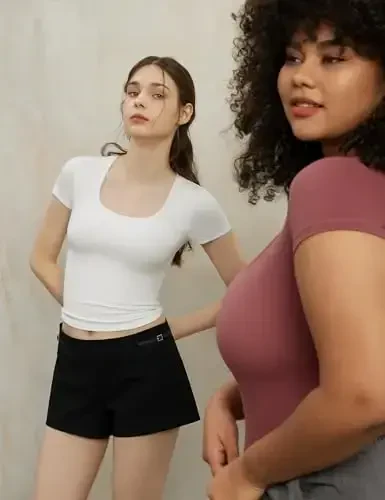 PUMIEY Women's T Shirts Short Sleeve Scoop Neck Basic Going Out Tops Fashion Slim Fit Tee Smoke Cloud Pro Collection - 5