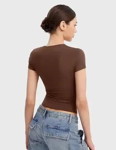 PUMIEY Women's T Shirts Short Sleeve Scoop Neck Basic Going Out Tops Fashion Slim Fit Tee Smoke Cloud Pro Collection - 3