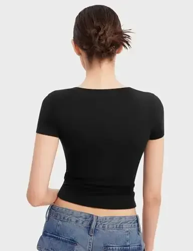 PUMIEY Women's T Shirts Short Sleeve Scoop Neck Basic Going Out Tops Fashion Slim Fit Tee Smoke Cloud Pro Collection - 3