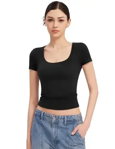 PUMIEY Women's T Shirts Short Sleeve Scoop Neck Basic Going Out Tops Fashion Slim Fit Tee Smoke Cloud Pro Collection - 6