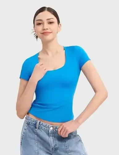PUMIEY Women's T Shirts Short Sleeve Scoop Neck Basic Going Out Tops Fashion Slim Fit Tee Smoke Cloud Pro Collection - 4