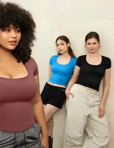 PUMIEY Women's T Shirts Short Sleeve Scoop Neck Basic Going Out Tops Fashion Slim Fit Tee Smoke Cloud Pro Collection - 5