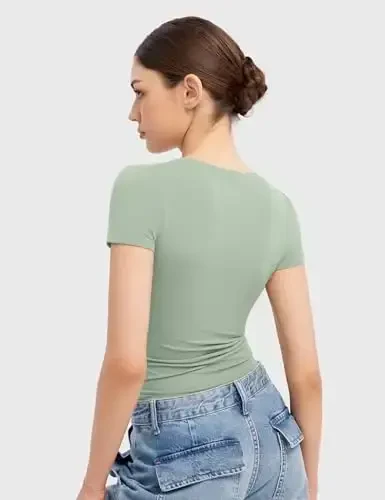 PUMIEY Women's T Shirts Short Sleeve Scoop Neck Basic Going Out Tops Fashion Slim Fit Tee Smoke Cloud Pro Collection - 3