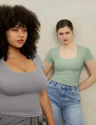 PUMIEY Women's T Shirts Short Sleeve Scoop Neck Basic Going Out Tops Fashion Slim Fit Tee Smoke Cloud Pro Collection - 5