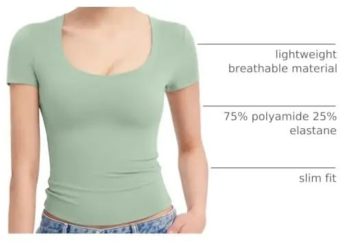 PUMIEY Women's T Shirts Short Sleeve Scoop Neck Basic Going Out Tops Fashion Slim Fit Tee Smoke Cloud Pro Collection 