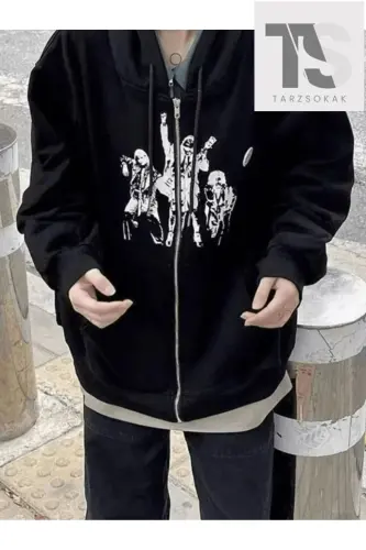 Punk Dizayn Svitchot Molniyali Kardigan - qora punk 