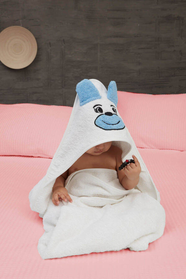 Pupy Bear Cotton Hooded Unisex Newborn Baby Swaddle Towel Embroidered White 100x100cm - 3