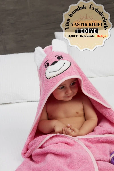 Pupy Bear Paxtadan tikilgan kaputli qiz-o'g'il bolalar uchun yangi tug'ilgan chaqaloqlar uchun pechka-sochiq, tikilgan pushti rangda 100x100 sm - MISLINA HOME