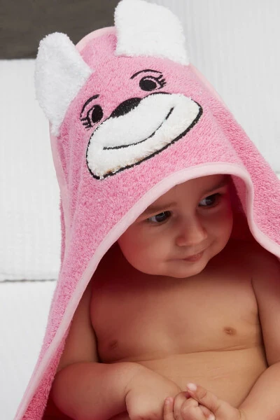 Pupy Bear Paxtadan tikilgan kaputli qiz-o'g'il bolalar uchun yangi tug'ilgan chaqaloqlar uchun pechka-sochiq, tikilgan pushti rangda 100x100 sm - 4